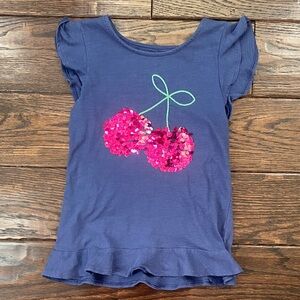 Girls' Navy Cherry Sequin Top